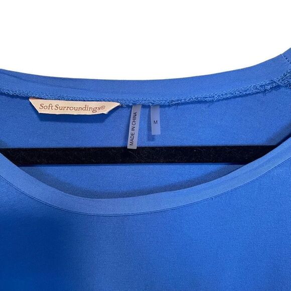 Soft Surroundings- Women's Blue Tunic Tshirt Blouse with Ruffle Hem, Size Medium - Picture 2 of 8